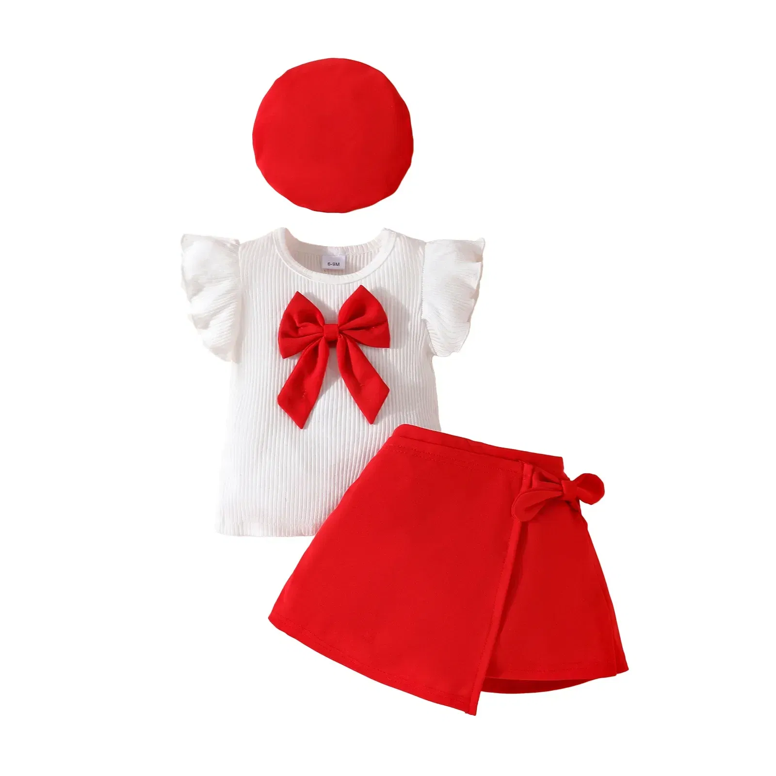 Color: Beige, Kid Size: 5t - Baby Girls Clothes New Year Set 0-3Y Long Sleeve Big Bow Top Irregular Skirt and Beret 3Pcs Toddler Christmas Clothes