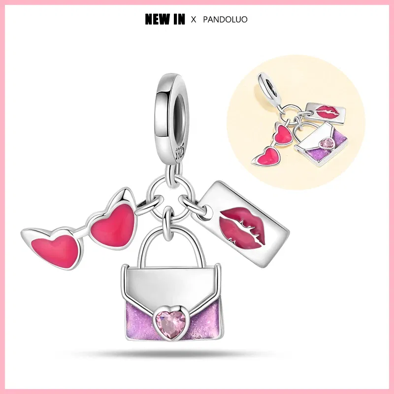 Color: WHITE - 2024 New Fashion 925 Sterling Silver Crystal Slippers Barbie Series Charm Beads Suitable for Pandora Original Bracelet DIY Gift