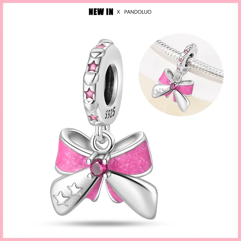 Color: WHITE - 2024 New Fashion 925 Sterling Silver Crystal Slippers Barbie Series Charm Beads Suitable for Pandora Original Bracelet DIY Gift