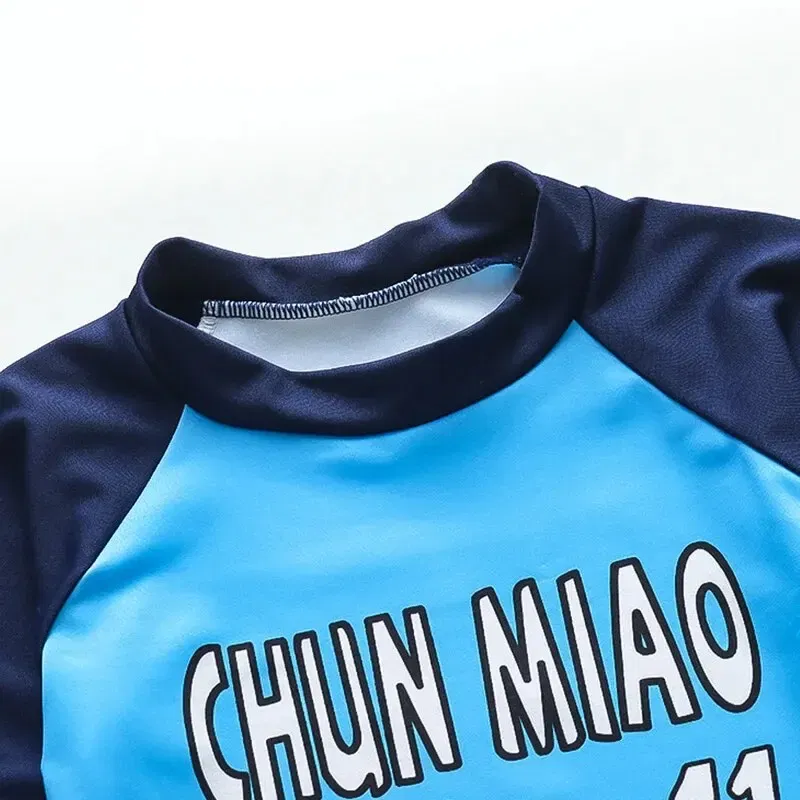 Size: 24M, Color: Blue - Summer Boys Swimsuit for Kids Split Sun Quick Dry With Swim Cap Swimsuit Cartoon Boys Set