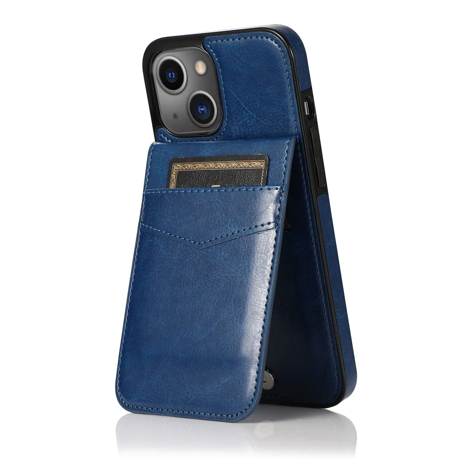 Color: black, Material: Vinyl - Faux Leather Wallet Kickstand Phone Case for IPhone 13 12 Mini 16E 16 15 14 11 Pro Max X XR XS 7 8 Plus Case with Credit Card