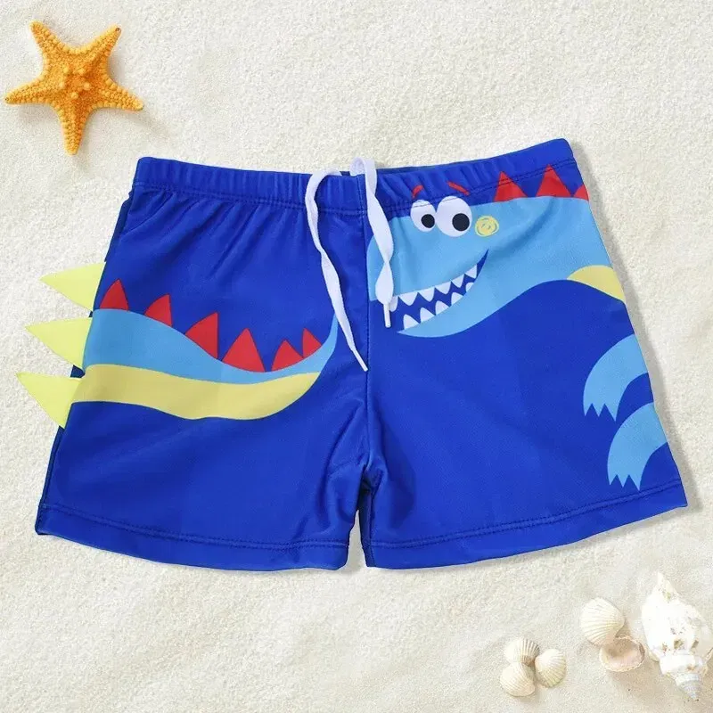 Size: L, Color: Blue - Summer Boys Kids Cartoon Cute Dinosaur Pattern Flat Angle Quick Drying Children's Swim Trunks