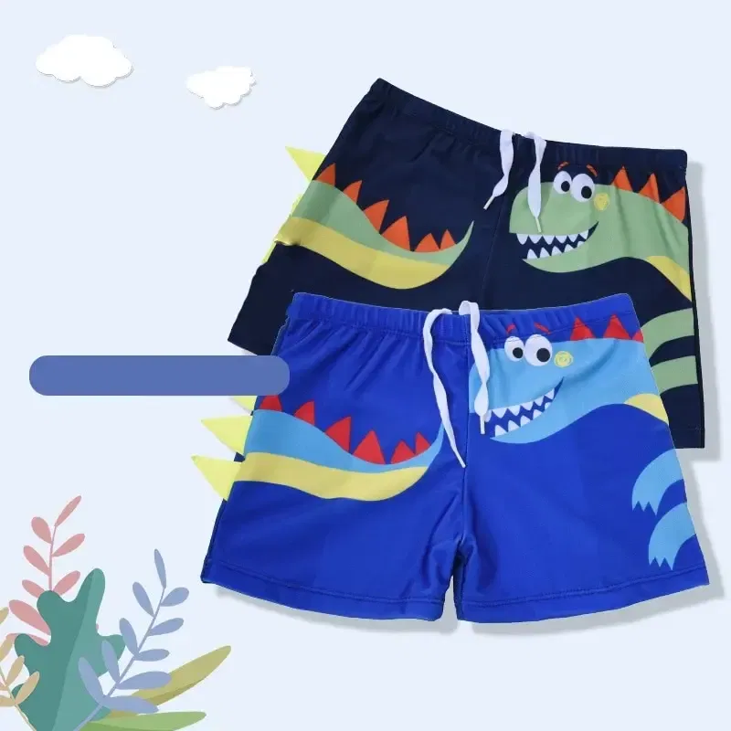 Size: L, Color: Blue - Summer Boys Kids Cartoon Cute Dinosaur Pattern Flat Angle Quick Drying Children's Swim Trunks