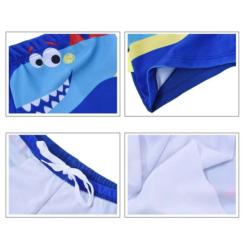 Size: L, Color: Blue - Summer Boys Kids Cartoon Cute Dinosaur Pattern Flat Angle Quick Drying Children's Swim Trunks
