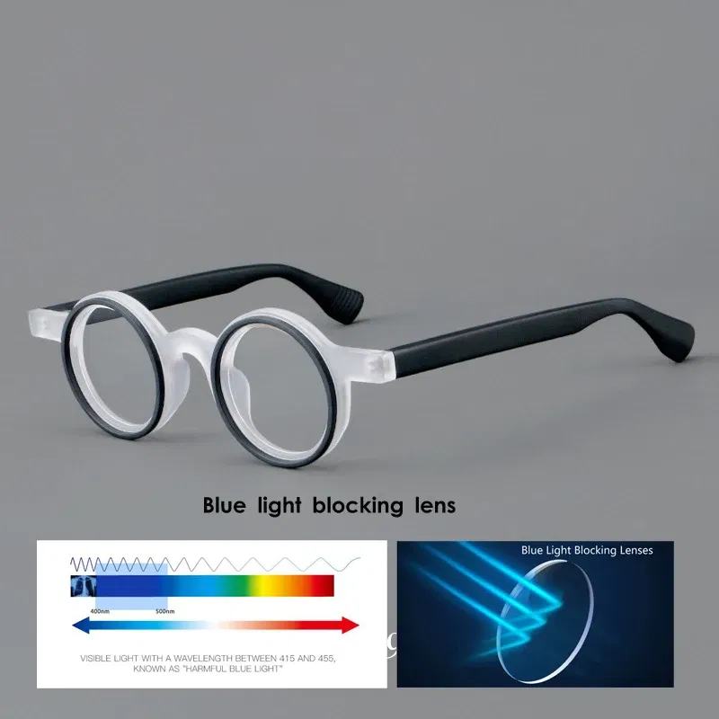 Frame Color: black, Eye Prescription: +125 - VCKA Round Acetate Photochromic Reading Glasses Frame Men Prescription Anti-blue Eyeglasses Women Custom Eyewear +0.50 to+6.0