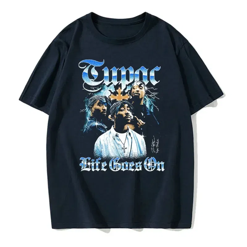 Color: black, Size: XXL - Men's Short Sleeved Fashion Rap Singer Tupac 2Pac Printed Top Harajuku Printed T-shirt Casual Basic O-neck T-shirt