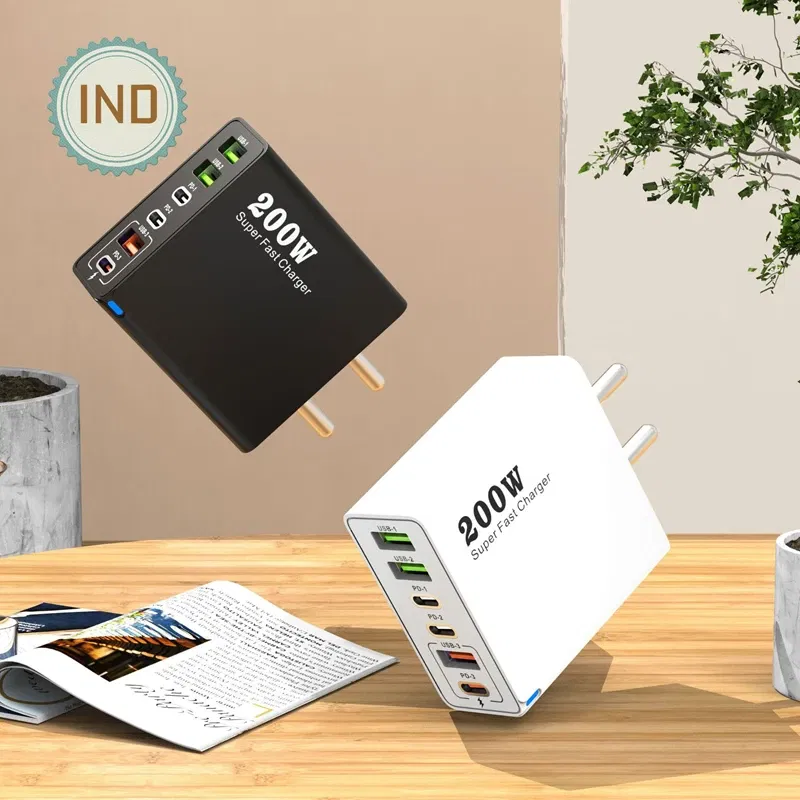 Plug Type: IL - Xiaomi 200W Super Fast Charging 6 Port USB C Charger PD3.0 USB C Type C Mobile Phone Charger For iPhone 16 Samsung Xiaomi ipad