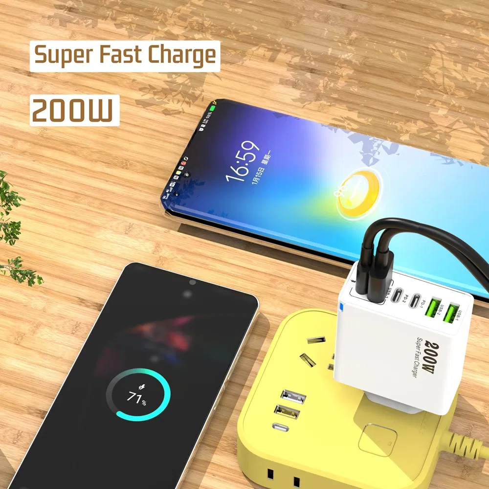 Plug Type: IL - Xiaomi 200W Super Fast Charging 6 Port USB C Charger PD3.0 USB C Type C Mobile Phone Charger For iPhone 16 Samsung Xiaomi ipad
