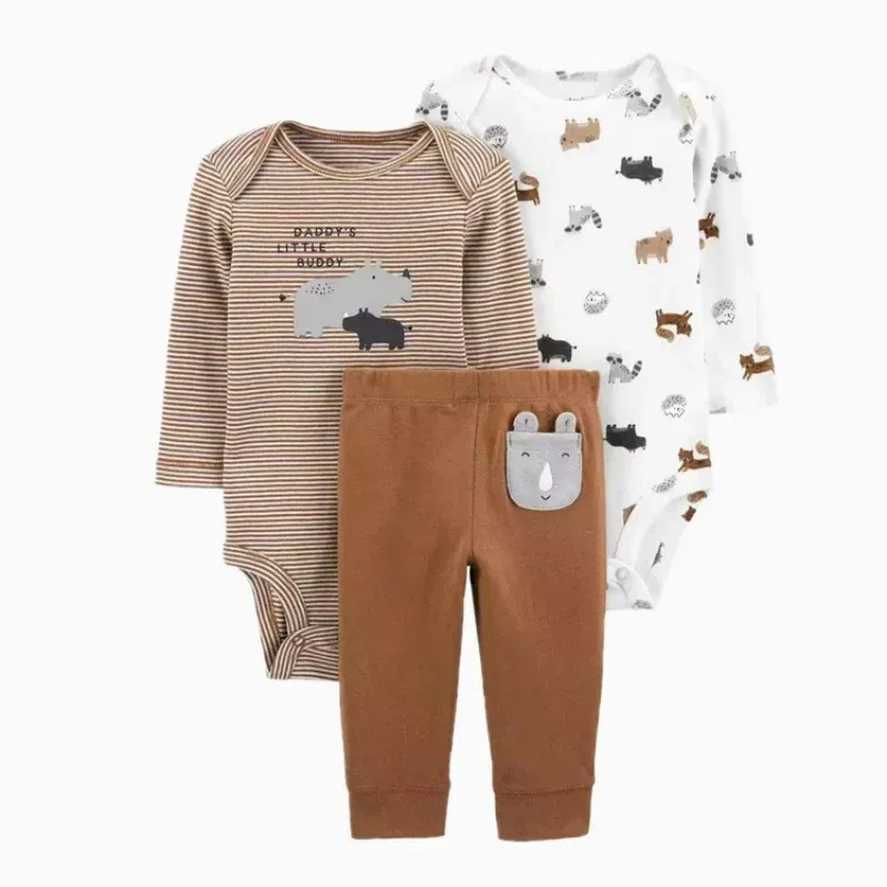 Color: Brown, Ships From: CHINA, Kid Size: 9M - 3PCS Baby Boy Clothes Autumn Newborn Baby Clothes Bodysuits+Pants Animal Outfit Infant Pajama Pure Cotton Sets 0-24M Jumpsuit