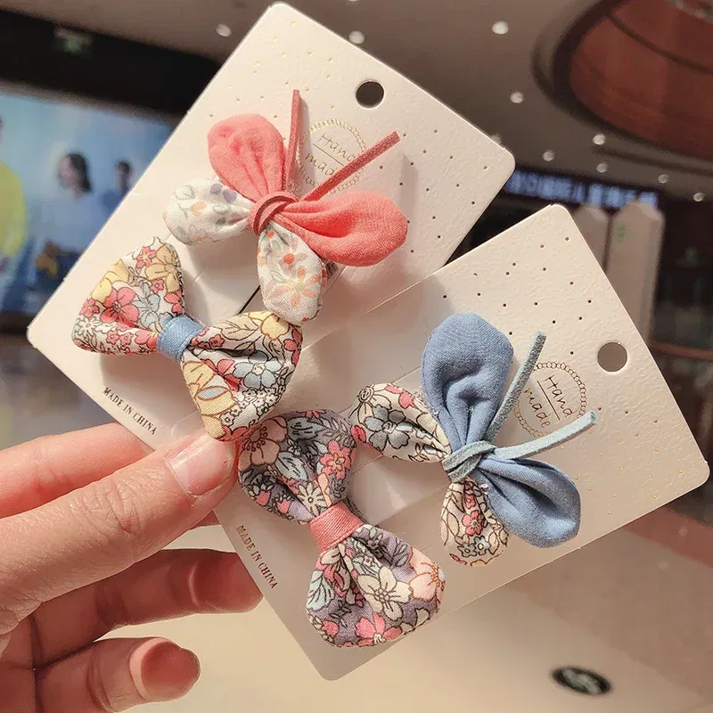 Color: Gold - 2PCS Set Children Girl Bow Butterfly Hair Clip Print Knot Hairpin Korean Princess Fresh Cute Lovely Hair Accessories Headdress