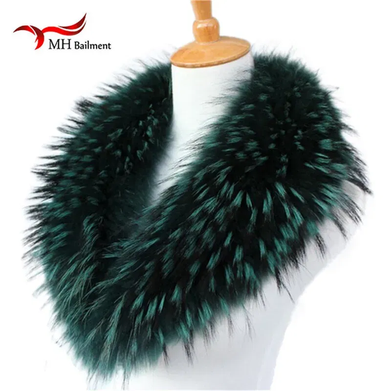 Color: GRAY, Size: M - Real Raccoon Fur Scarves Woman 100% Pure Natural Raccoon Fur Collar Warm Winter Scarves Red Fox Fur Collar L#1