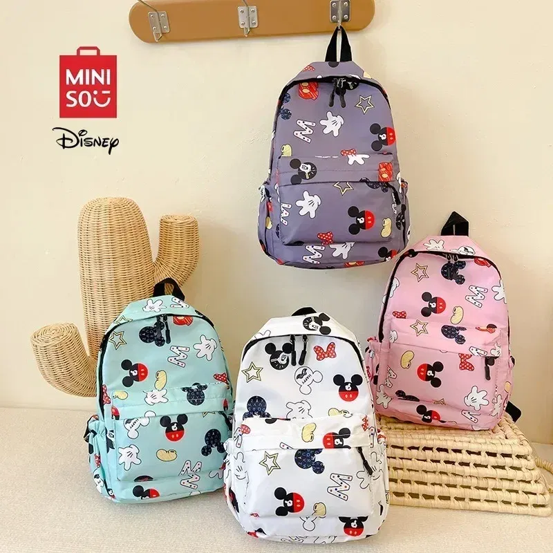 Color: Pink - MINISO Disney 2025 New Cute Cartoon Mickey & Minnie Portable Large Capacity Student Backpack Teenage Casual Fashion Schoolbag