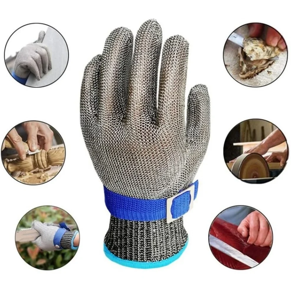 Cut Resistant Glove-Stainless Steel Wire Metal Mesh Butcher Safety Work Glove for Meat Cutting, Fishing,Cooking