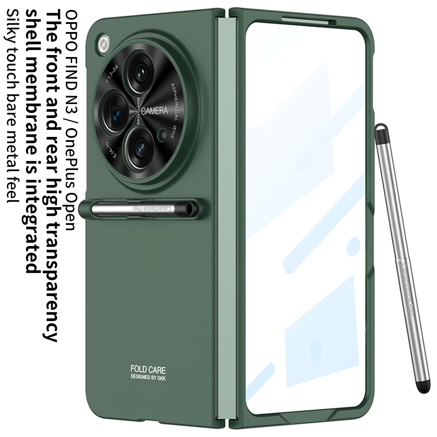 Color: light green, Bundle: Case & Screen Protector, Material: Plastic - With Pen For Oneplus Open Case Matte Hard Glass Film Screen Protection OPPO Find N3 Cover