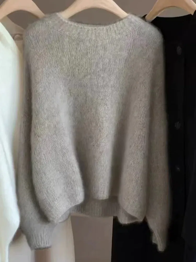 Color: GRAY, Size: M, Ships From: CHINA - Autumn and Winter New Cashmere Sweater 100% Pure Wool Knitted Pullover for Women, Loose and Lazy Style Round Neck Soft Solid Top