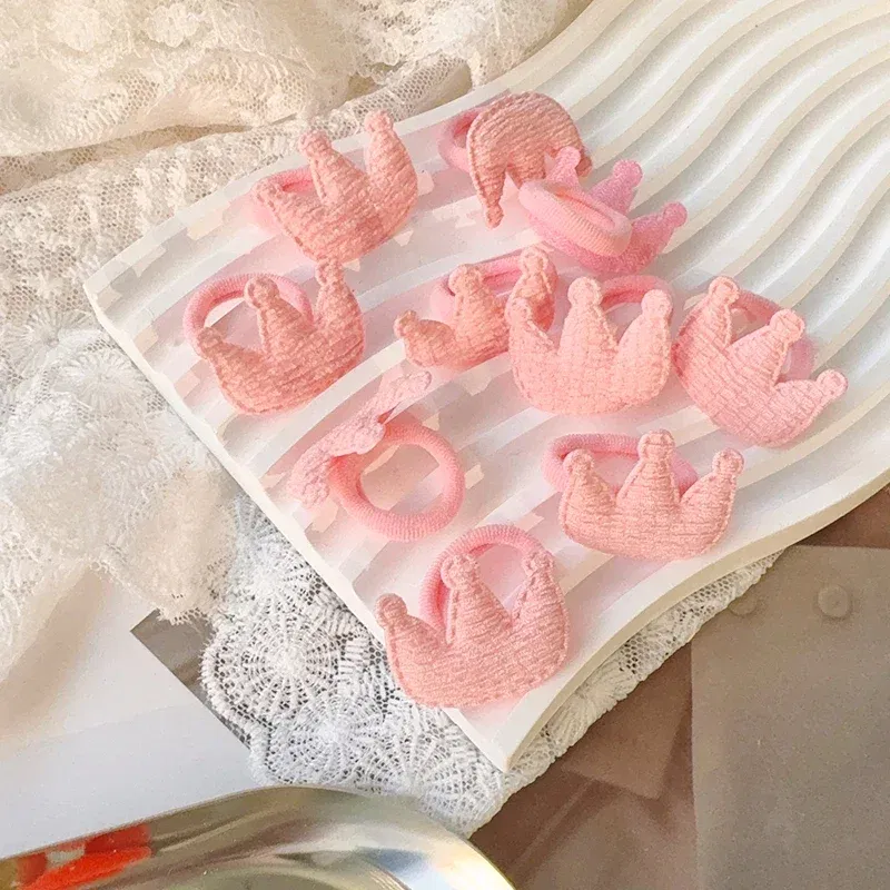 Color: ROSE RED - 10/30pcs girls star butterflies children's hairband harmless hair cute towels rope ponytail rack children's rubber band headwear