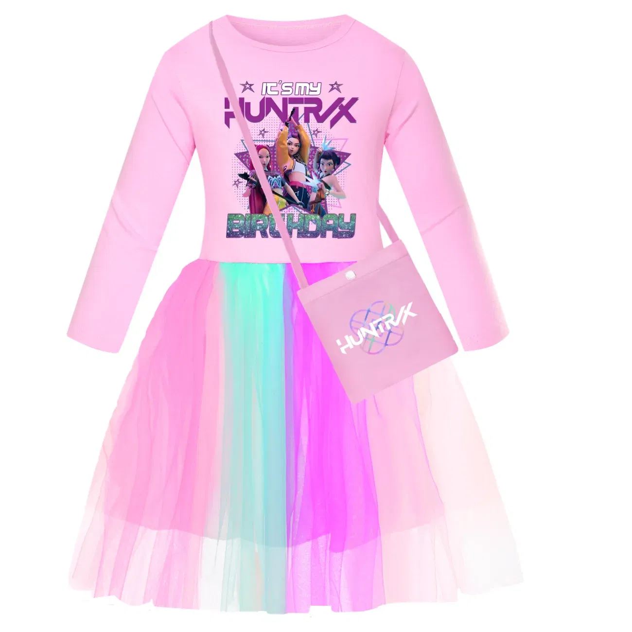 Color: Blue, Kid Size: 3T - KPop Demon Hunters Kids Clothes Long Slevess Dresses Cotton Rainbow Full Dress Teen Fashion Girl's Clothing Party Clothes 5001
