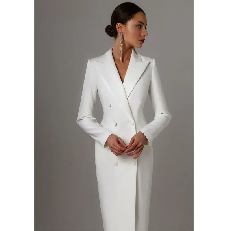 Color: Yellow, Size: 4XL - Women's Suit Long Blazer Double Breasted Jacket White Tuxedo Party Point Lapel Clothes спор?‚ивн?‹й кос?‚юм ?¶?µнск