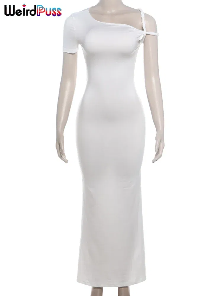 Color: black, Size: M - Weird Puss Bandage Dress Woman Summer Sexy Irregular Solid Sheath Chic Stretch  Body-Shape Smooth Birthday Party Elegant Bodycon