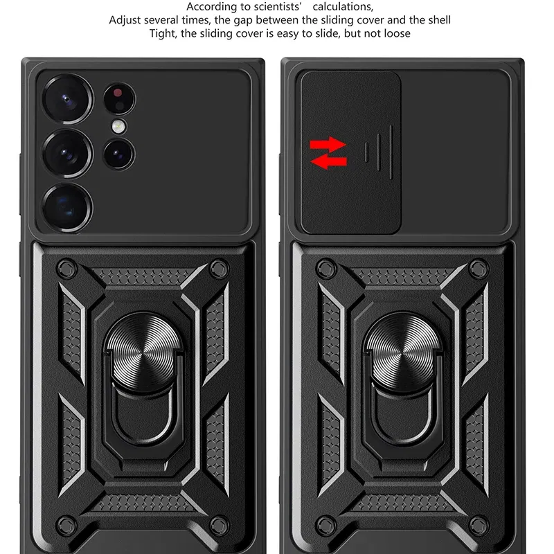 Material: ABS, Color: Black - Shockproof Armor Case For Samsung Galaxy S20 S21 S22 S23 S24 Plus Ultra FE With Car Magnetic Ring Holder Phone Cover