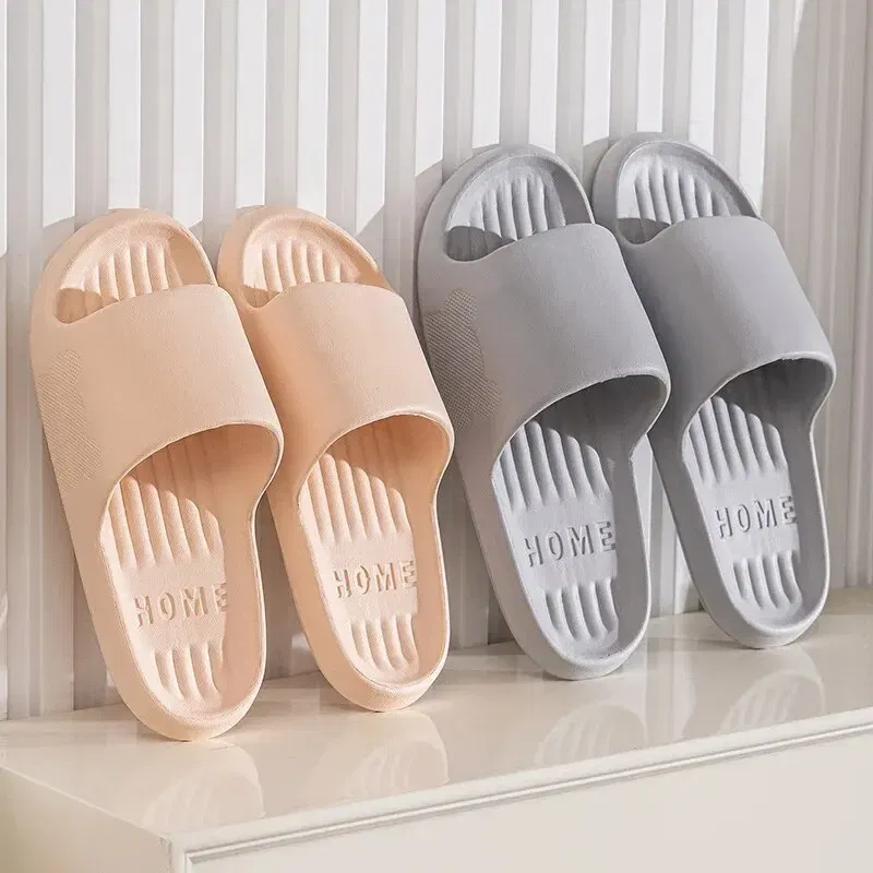Color: Pink, Shoe Size: 38 - Soft Slippers Couples Home Outdoor Slipper Summer Women Bedroom Thick Bottom Shoes Beach Sandals Men Flip Flops Shower Shoes