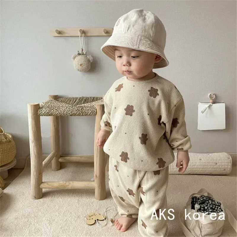 Color: Khaki, Kid Size: 24M, Ships From: CHINA - Baby Fall Clothes Girl Boy Cotton Long Sleeve Sweater and Pant Set Toddler Casual Cartoon Bear Pullover Top SweatPant Tracksuit