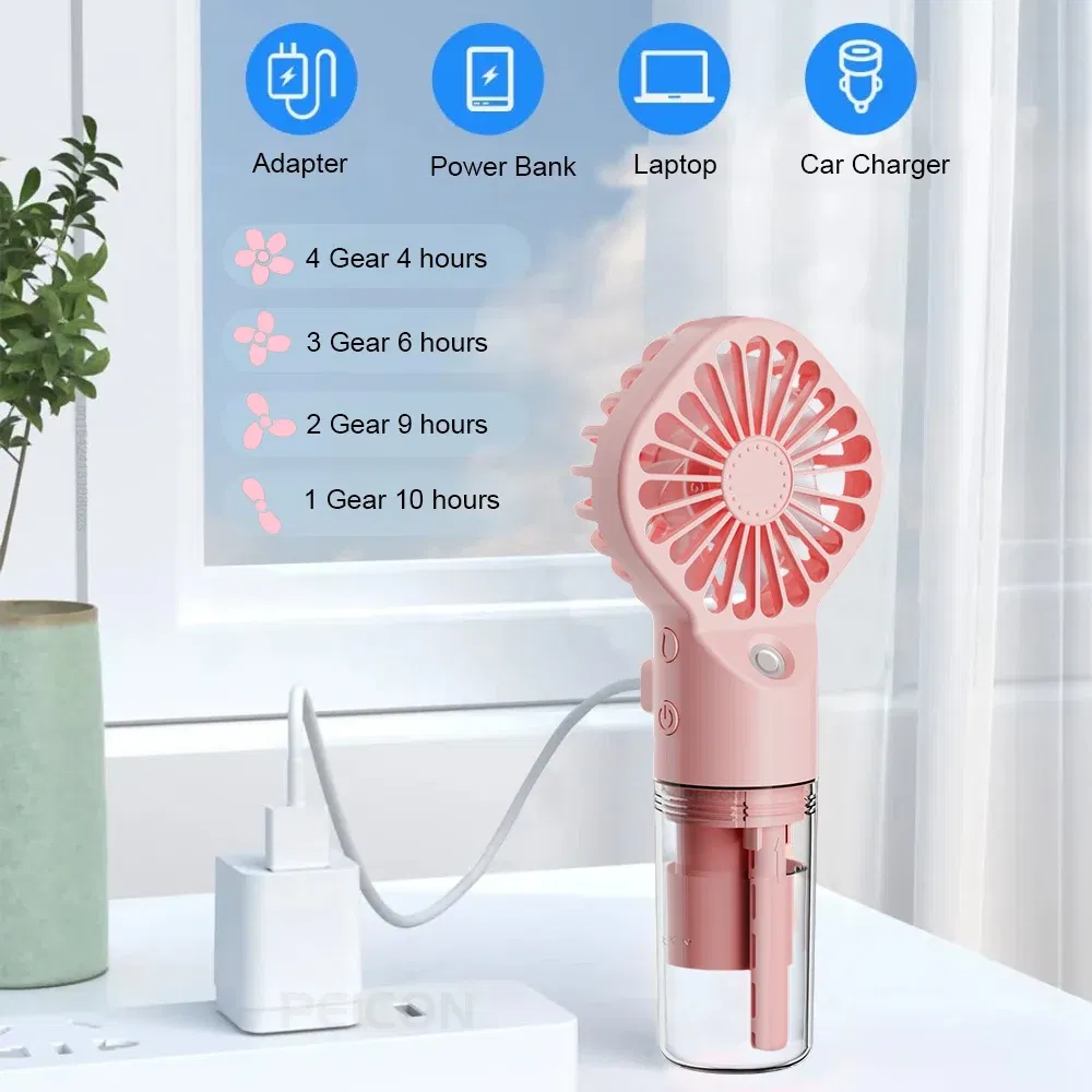 Color: Yellow - Portable Humidifier Fan Handheld Mist Fan Portable USB Mini Handheld Fan with Water Humidifier Rechargeable Mini USB Hand Fans