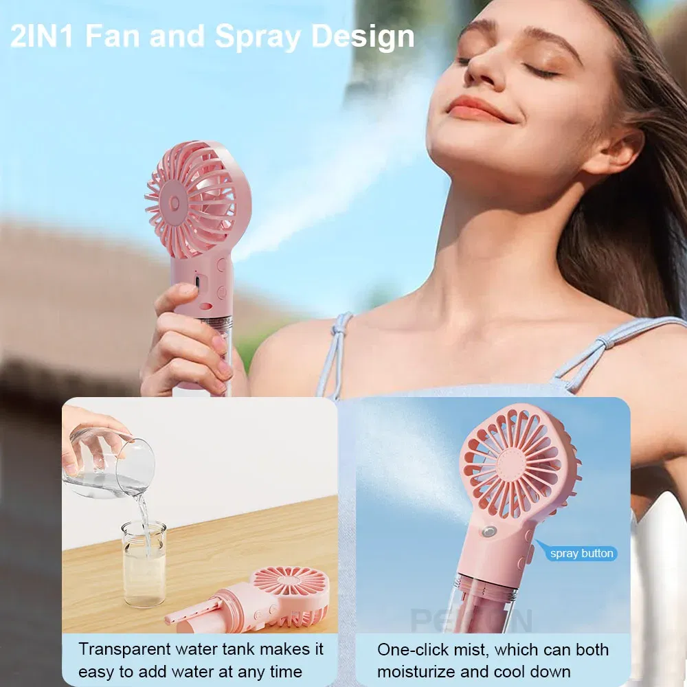 Color: Yellow - Portable Humidifier Fan Handheld Mist Fan Portable USB Mini Handheld Fan with Water Humidifier Rechargeable Mini USB Hand Fans