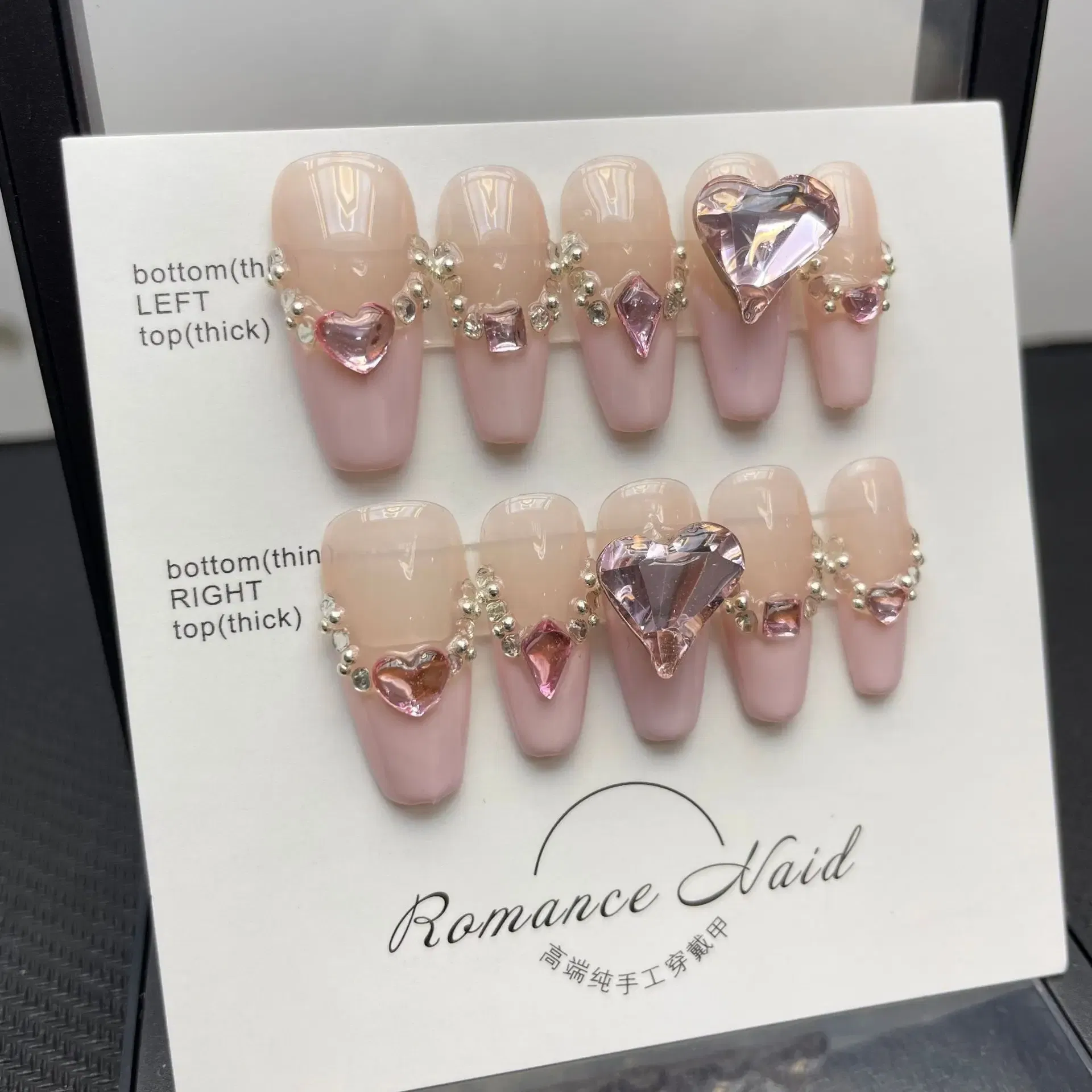 Color: Pink - 10 pcs Luxury Handmade Press on Nails Middle Ballet Rozen Maiden Design False Nails with 4-PIECE Tool Adhesive Nail Glue Tabs