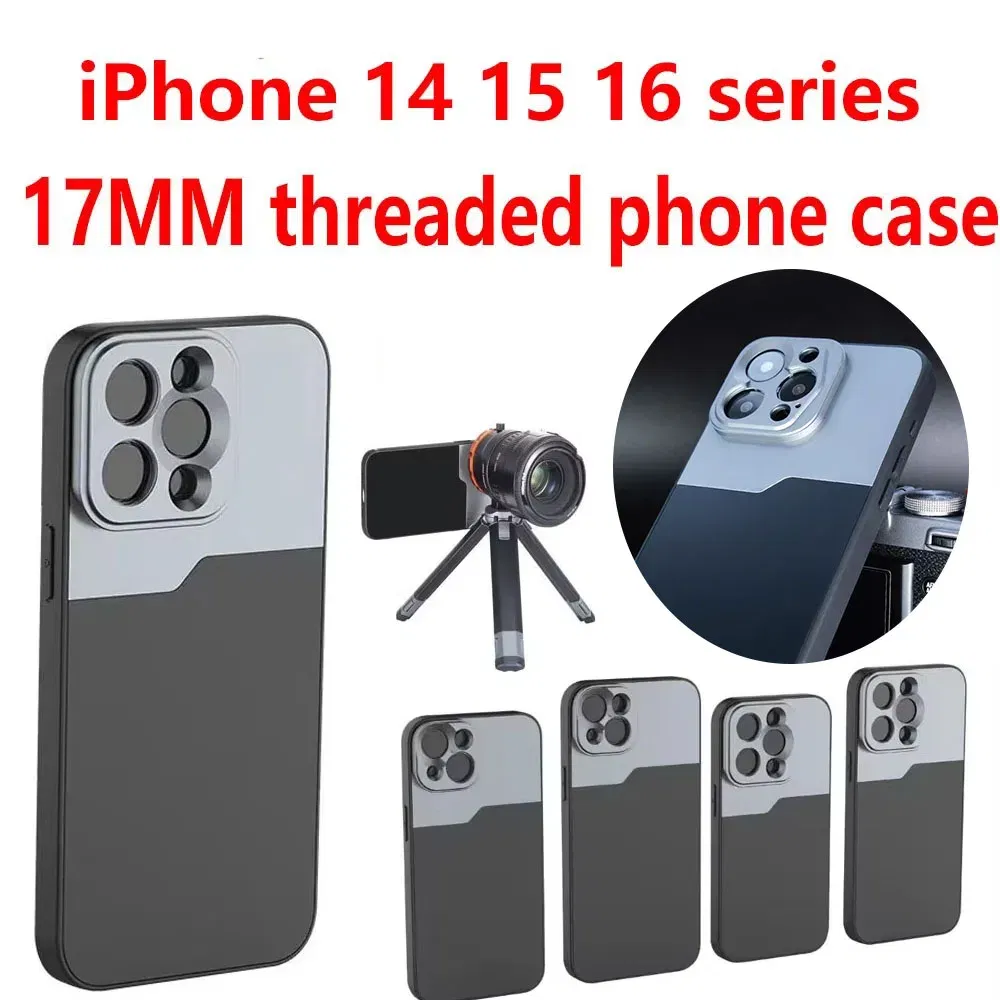 Color: Sky Blue - 17MM Thread Phone Case for iPhone 14 15 16 Plus Pro Max Anamorphic Macro Wide Angle 17MM Lens Mount Phone Case for Ulanzi Kaise