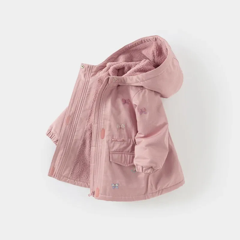 Color: PURPLE, Kid Size: 7 - Dave Bella Children Girls Baby Tops Outerwear 2024 Autumn Winter Thicken Hooded Zipper Gentle Baby Overcoat Outdoor DB4243880