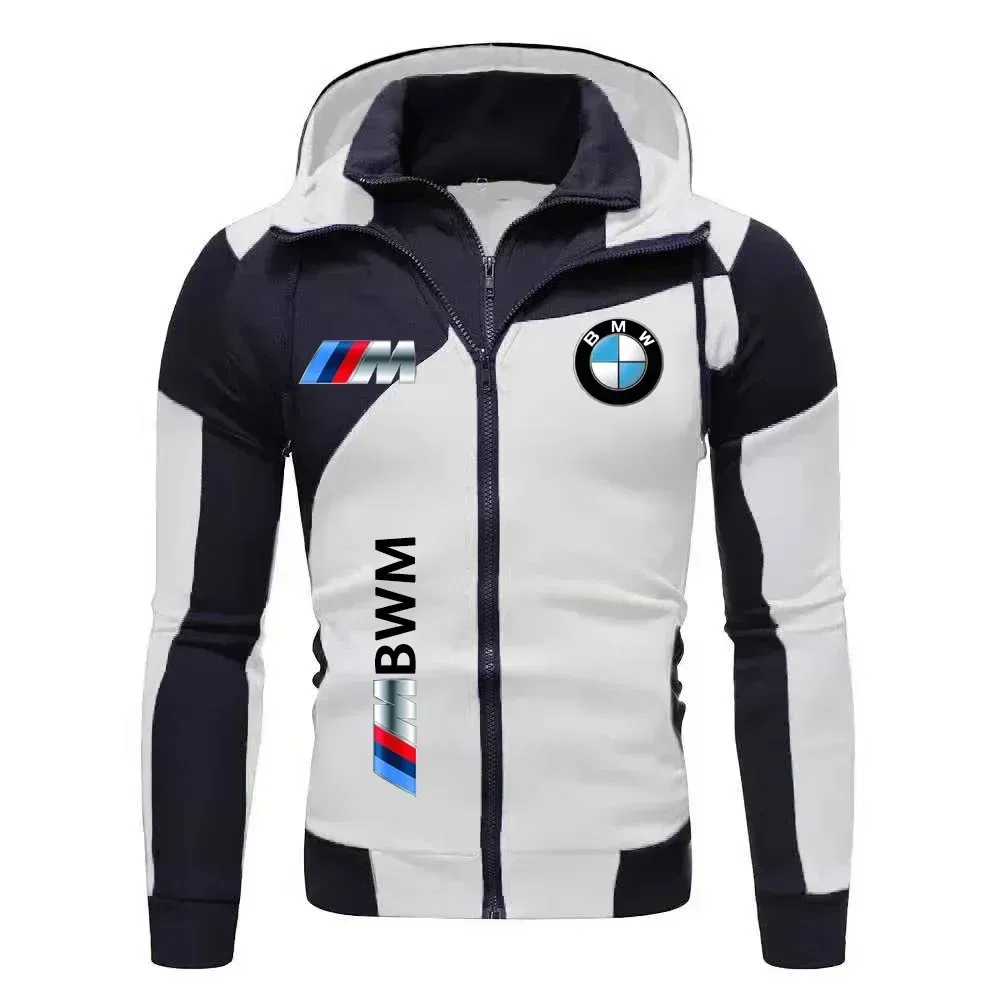 Color: SKY BLUE, Size: XL, Ships From: CHINA - Motorcycle Jacket, BMW Logo Printed Cotton Sweatshirt, Hooded Sweatshirt, BMW Logo Autumn Men's Double Zipper Cardigan Jacket ..