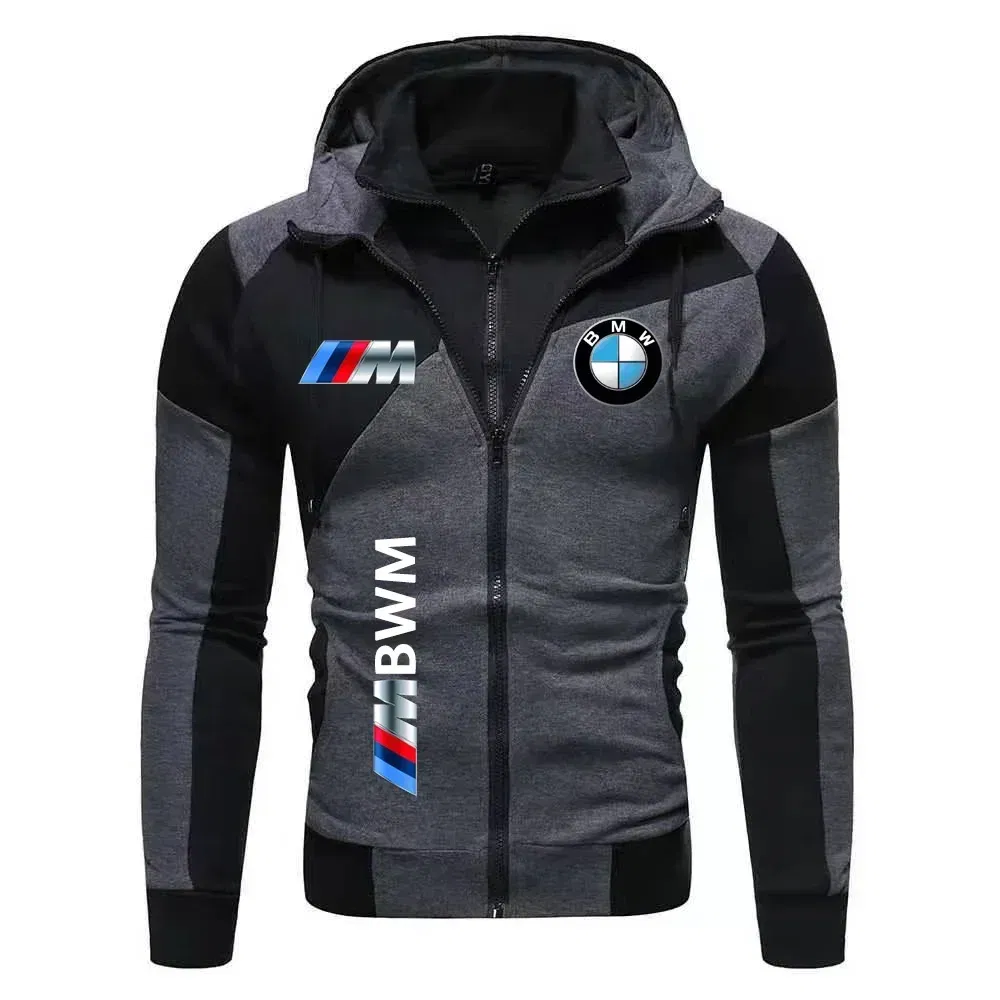 Color: SKY BLUE, Size: XL, Ships From: CHINA - Motorcycle Jacket, BMW Logo Printed Cotton Sweatshirt, Hooded Sweatshirt, BMW Logo Autumn Men's Double Zipper Cardigan Jacket ..