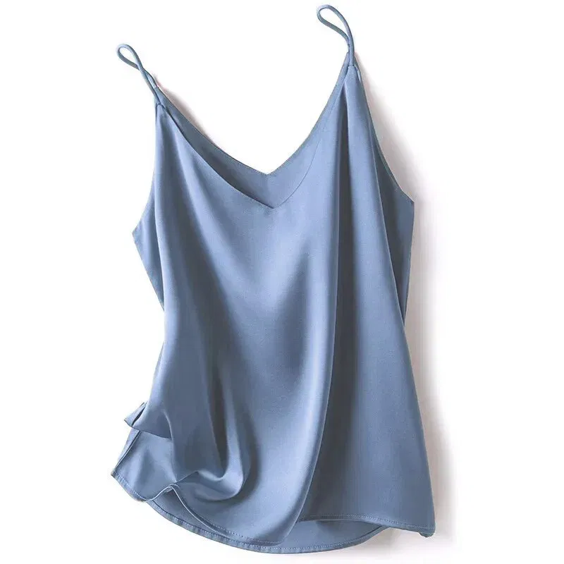 Color: GRAY, Size: M - 2024 Summer Camisole Slim Vest Sexy Women Sleeveless V-Neck Gray Tee Tank Tops Female Solid Black/White Korean Crop Tops Y2k