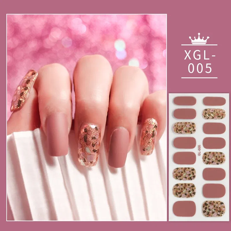 Color: MULTI - 1 Sheet Glitter Nail Stickers Nail Art Polish Stickers Nail Tips Nail File Adhesive Wraps Manicure Decal Strips Drop Shipping