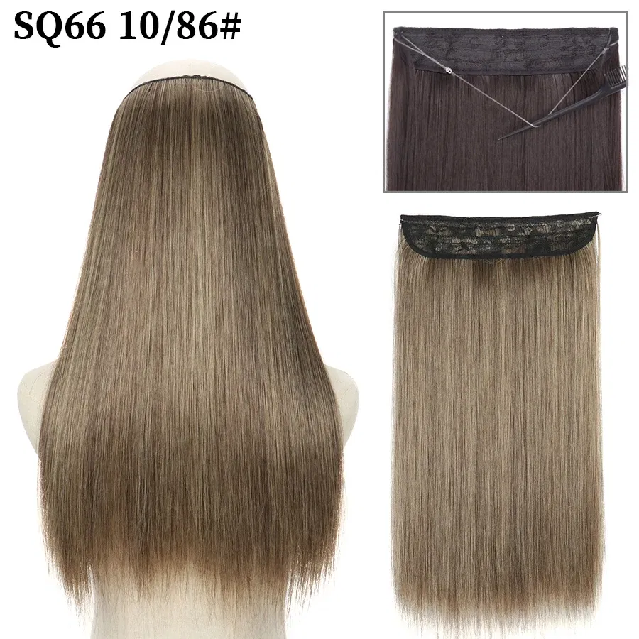 Color: #2, Stretched Length: 32inches, Ships From: CHINA - Synthetic Natural Wavy No Clip Fish Line Invisible Hair Extensions Mixed Color Blonde Black Artificial False Hair Piece ForWomen