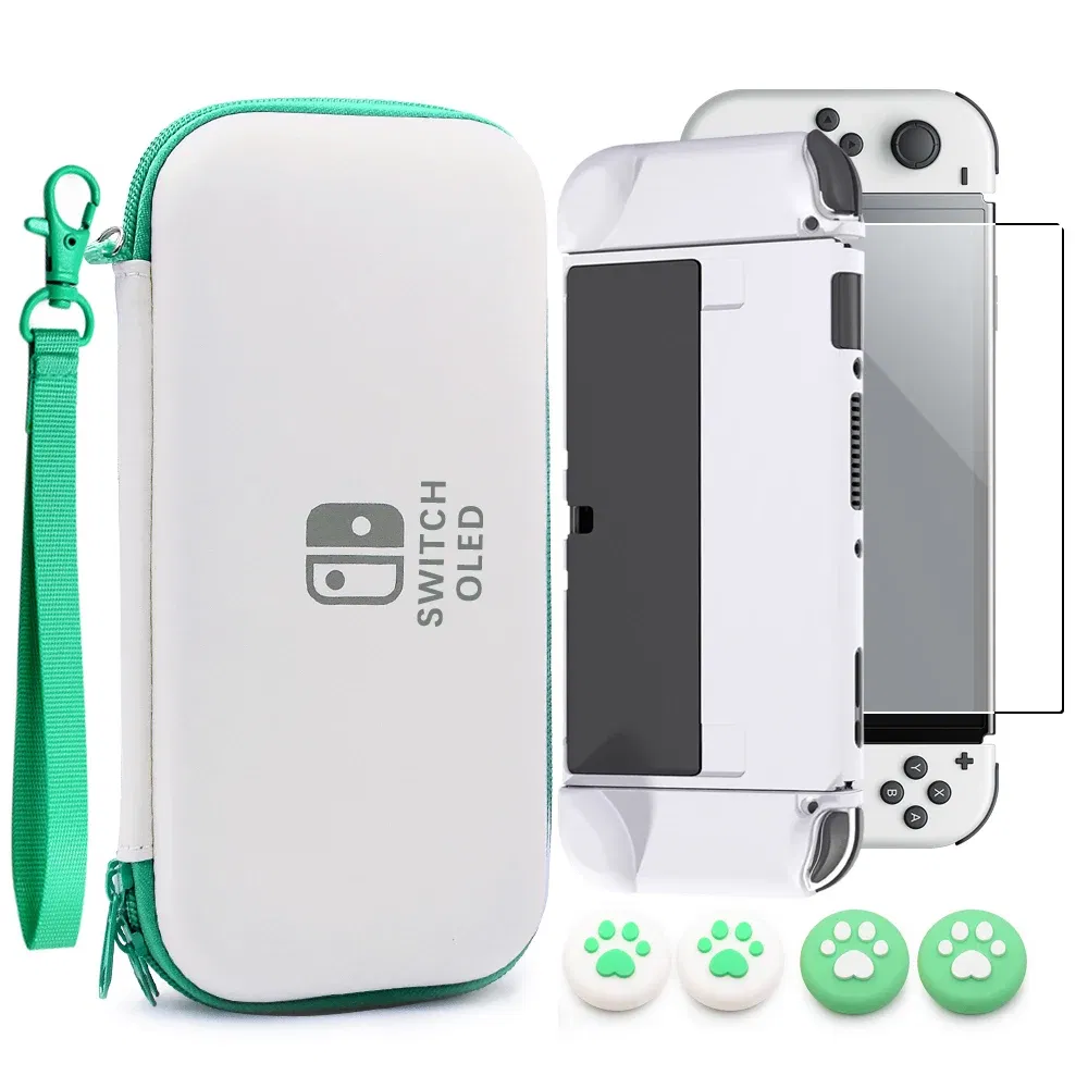 Color: Pink - Case Kit For Nintend Switch OLED Console Carrying Case Protective Pouch Hard Shell Clear Cover For Switch Oled WIth Film Glass