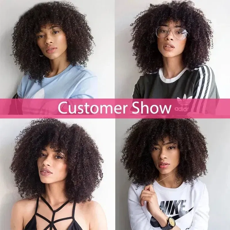 Hair Color: Natural Dark, Stretched Length: 12INCHES, Density: 230% - Sleek P4/27 Afro Kinky Curly Human Hair Bob Wigs Brazilian Highlight T1b/30 Remy Hair With Bang 250% Density Black Human Hair