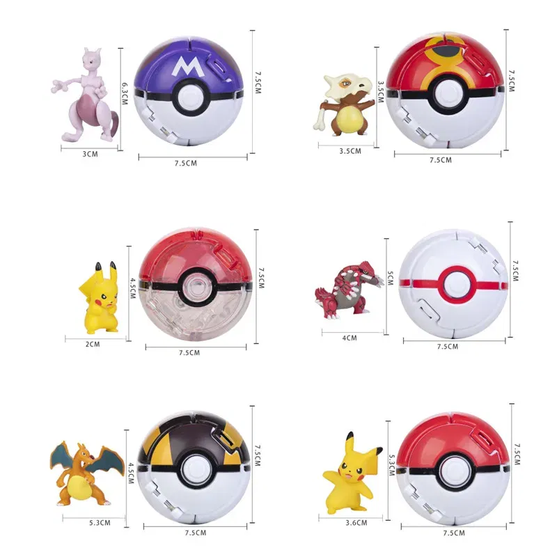 Color: Dark Khaki - New Pokemon Pokeball Anime Action Figurse Pikachu Squirtle Pocket Monster Variant Pok?©mon Game Elf Ball Model Toys Kids Gift