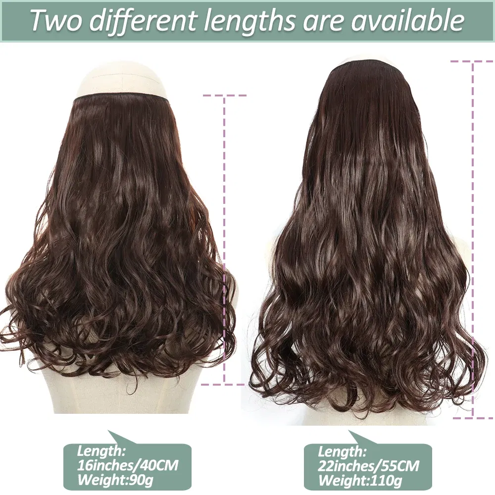 Color: #26, Stretched Length: 16inches, Ships From: CHINA - Synthetic Natural Wavy No Clip Fish Line Invisible Hair Extensions Mixed Color Blonde Black Artificial False Hair Piece ForWomen