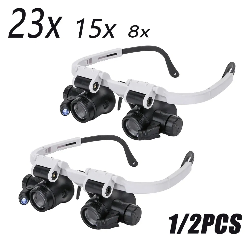 Color: Other - 1/2PC XLED Watch Jeweler Repair Magnifier With LED Light Telescopic Headband Magnifier Glasses Reading Loupes Eyewear 8x 15x 23x