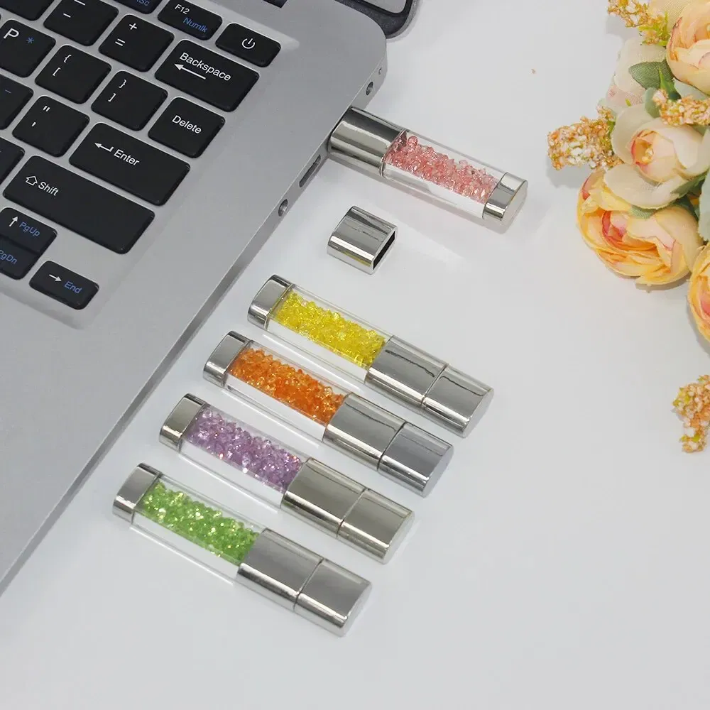Capacity: 64GB, Color: Pink - JASTER Crystal Meatal USB Flash Drive 64GB Creative Gifts Pen Drive 32GB Real Capacity Memory Stick 16GB Red Pink Blue Pendrive