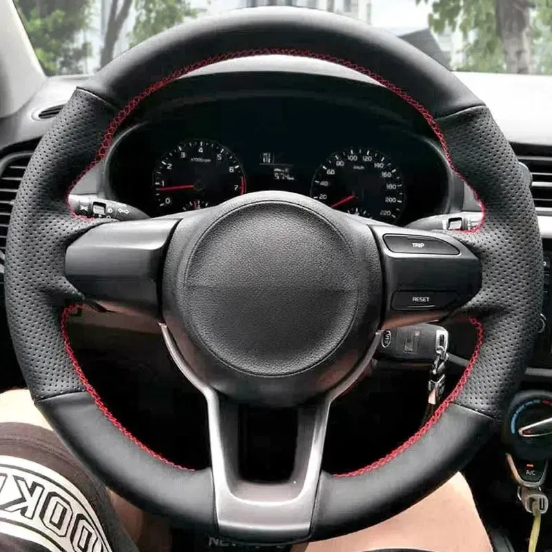 Color Name: Red - Customized DIY Car Steering Wheel Cover For Kia Rio 2017-2019 Rio5 K2 2016 Picanto Morning 2017 Leather Braid For Steering Wheel