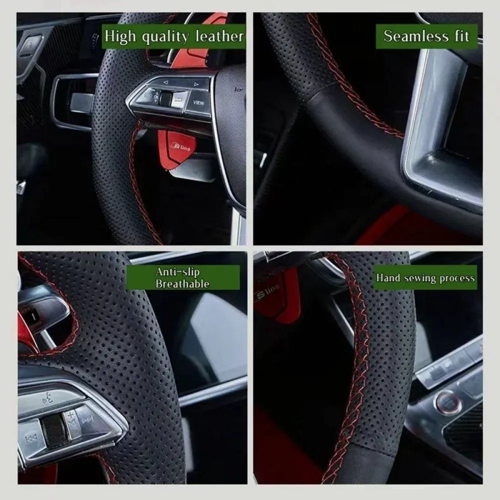 Color Name: Red - Customized DIY Car Steering Wheel Cover For Kia Rio 2017-2019 Rio5 K2 2016 Picanto Morning 2017 Leather Braid For Steering Wheel