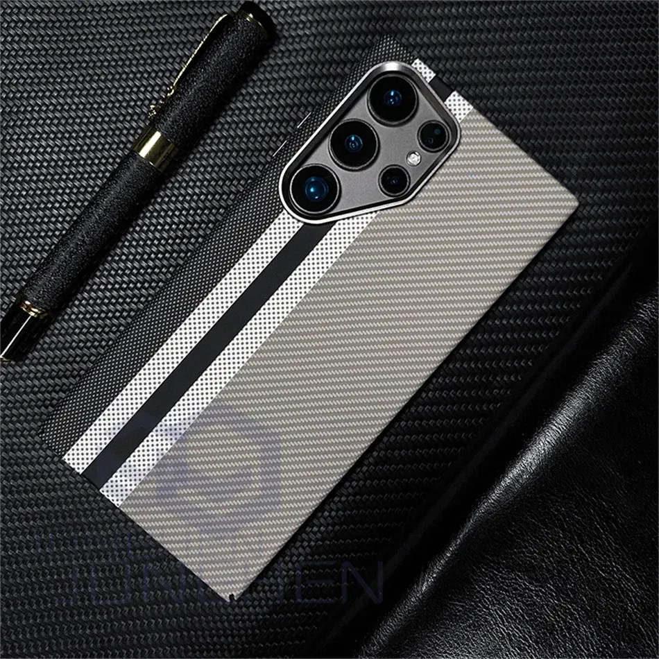 Color: Ivory, Material: PC - Carbon Fibre 3D Relief For MagSafe Case For Samsung Galaxy S24 Ultra S23 Plus Wireless Charge Hard PC Shockproof Magnetic Cover
