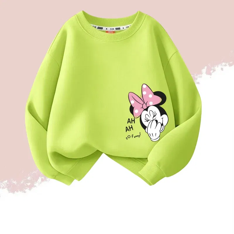 Color: Orange, Kid Size: 11 - Autumn Baby Girls Cotton Cloth Kid Boy Disney Minnie Printed Long Sleeve Sweatshirt Children Cartoon O-Neck Soft Breathable Top
