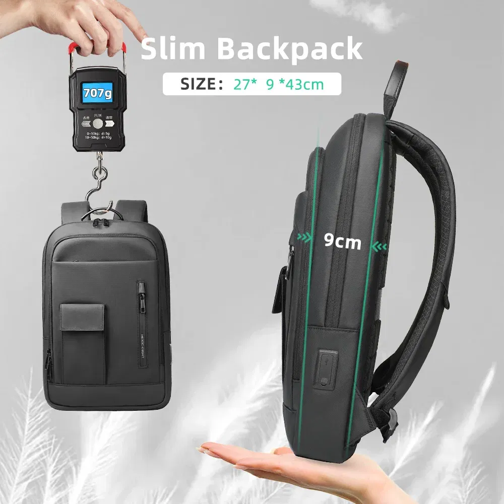 Color: SKY BLUE, Ships From: CHINA - Heroic Knight Slim Backpack for Men Multifunction Work Backpack for 15.6" Laptop  bag Waterproof Business Bag College Bag Male