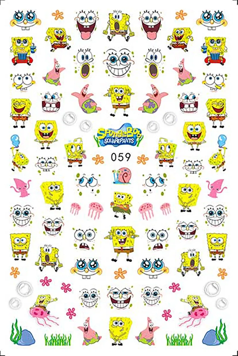 Color: gold foil - 1PCS Miniso Spongebob Cartoon Nail Stickers Nail Art Decoration Cute Hello Kitty Stitch Nail Art Stickers Nail Art Supplies