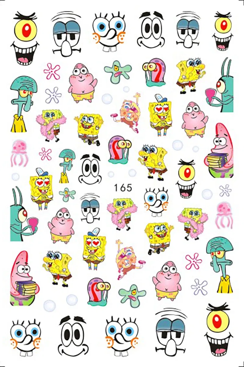 Color: gold foil - 1PCS Miniso Spongebob Cartoon Nail Stickers Nail Art Decoration Cute Hello Kitty Stitch Nail Art Stickers Nail Art Supplies