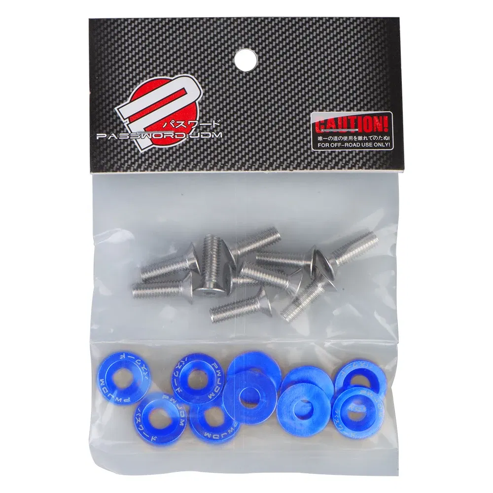 Color Name: Blue - Universal 10PCS M6 Car Styling Modification JDM Sticker Stickers Password Fender Washer License Plate Bolts Auto Accessories